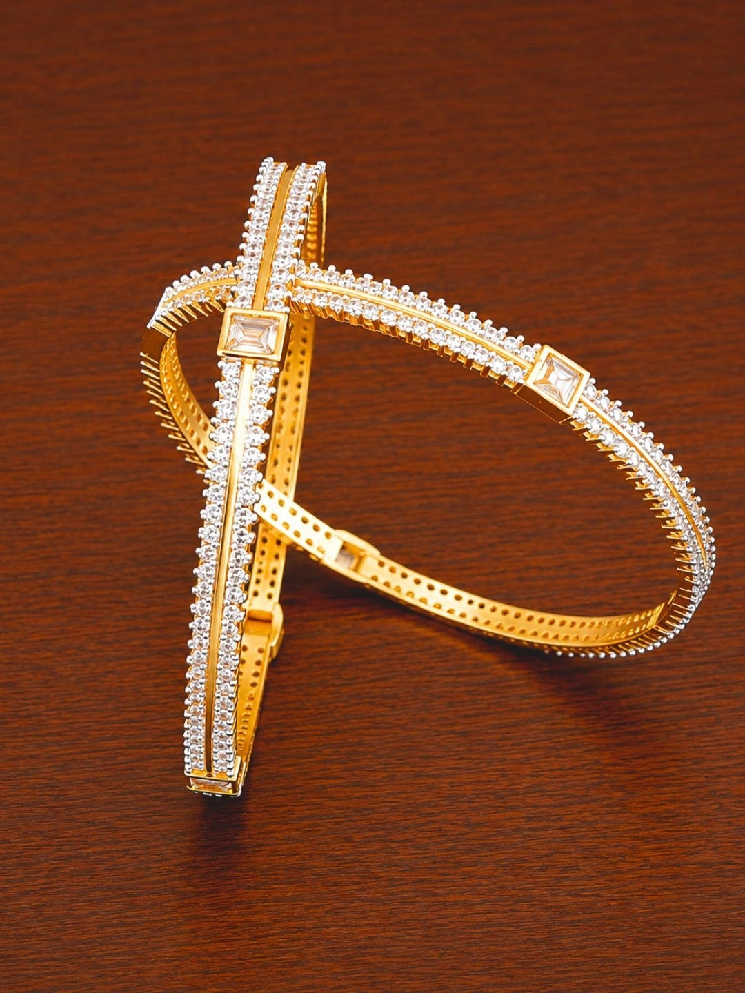 Zevarly Pack Of 2 Gold Plated AD Stone Studded Bangles