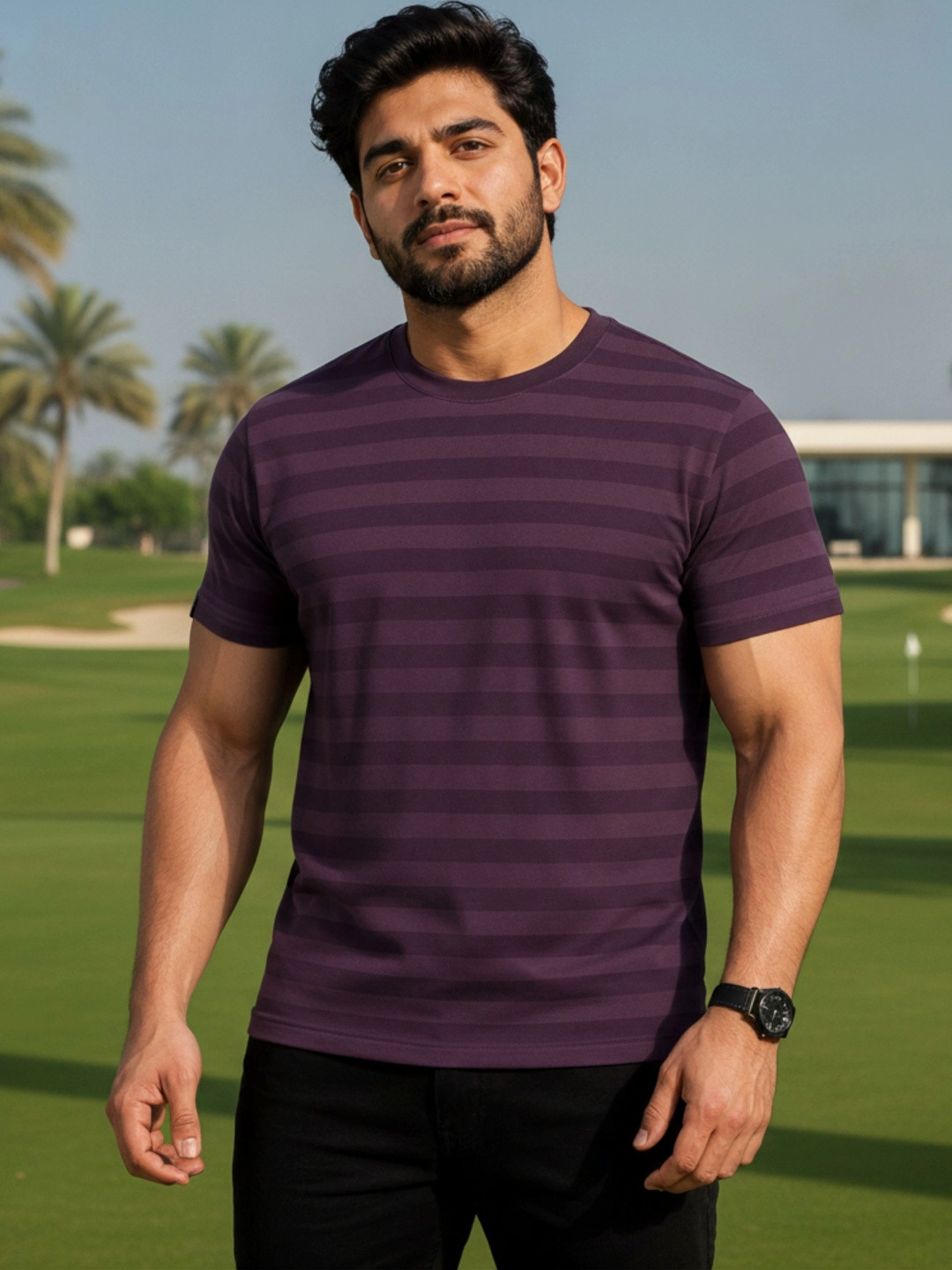SMAN Men Striped Slim Fit T-shirt