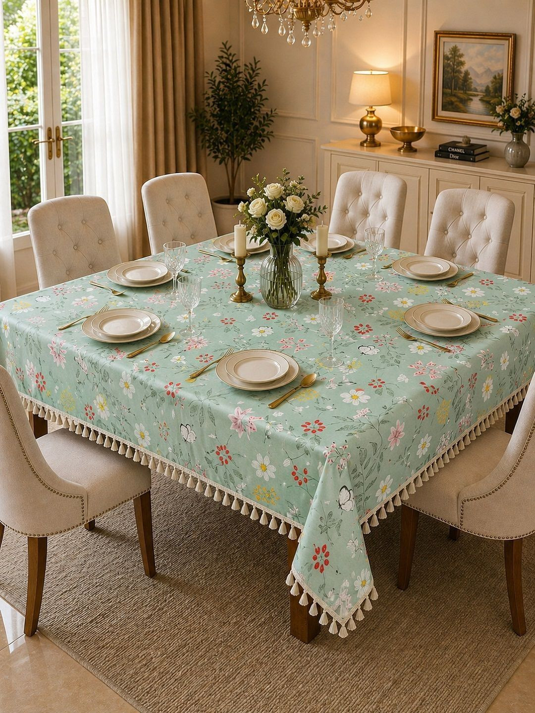 RRC Green Floral 6-Seater Table Cover