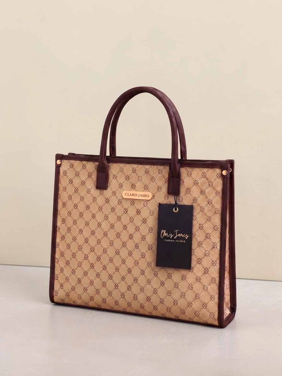 CLARIS JAMES Printed PU Structured Tote Bag