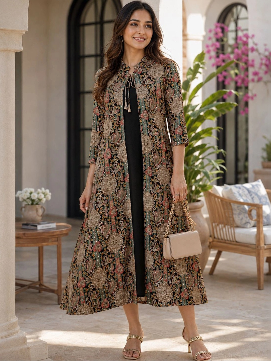 Manqsh by Claura Ethnic Motifs Print A-Line Maxi Dress