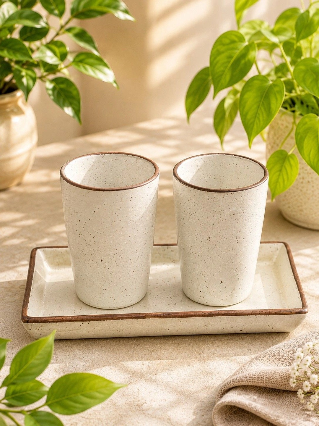 MIAH Decor Mothers Day Gift Cream Conversational Stoneware Handcrafted 2 Piece Mug with Tray-310ml