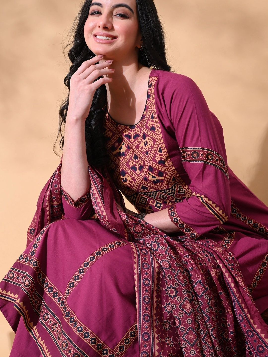 Anouk Women Ethnic Motifs Embroidered Regular Thread Work Pure Cotton Kurta with Trousers & With Dupatta
