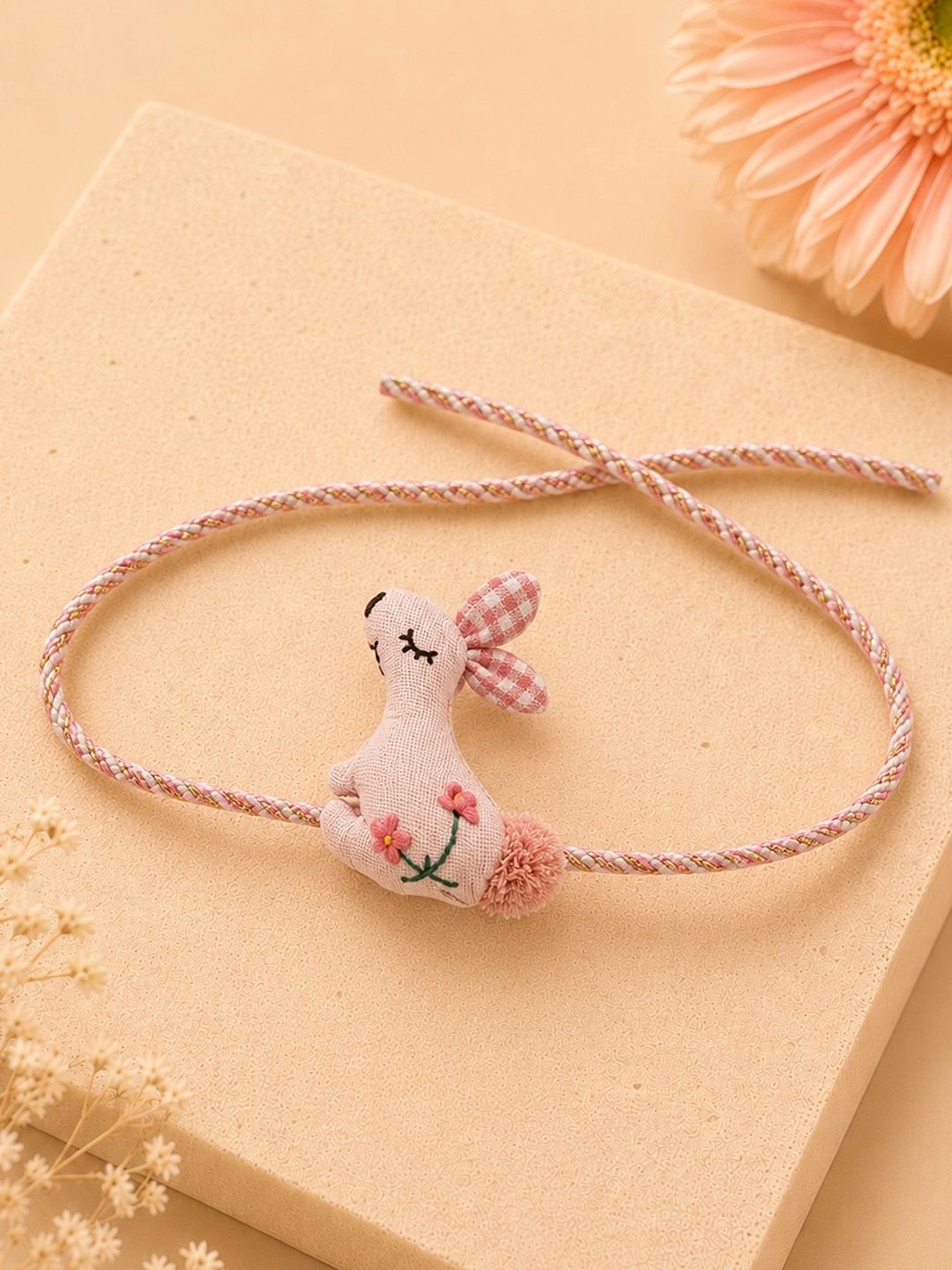Little Surprise Box Kids Dual style Floral Embroidered Bunny Rakhi & broach Clip