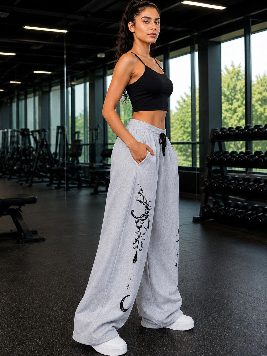 Rushfit Women Wide Leg Graphic Print Training Track Pants