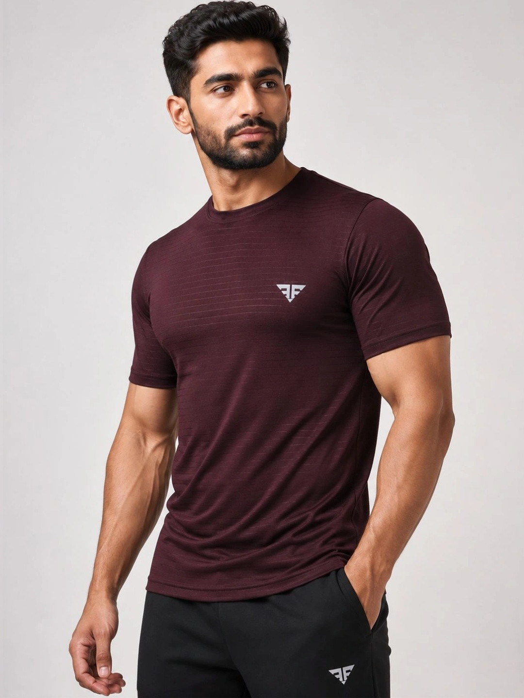 BRUTE FORCE Men Dry Fit Self Design Round Neck Slim Fit T-shirt