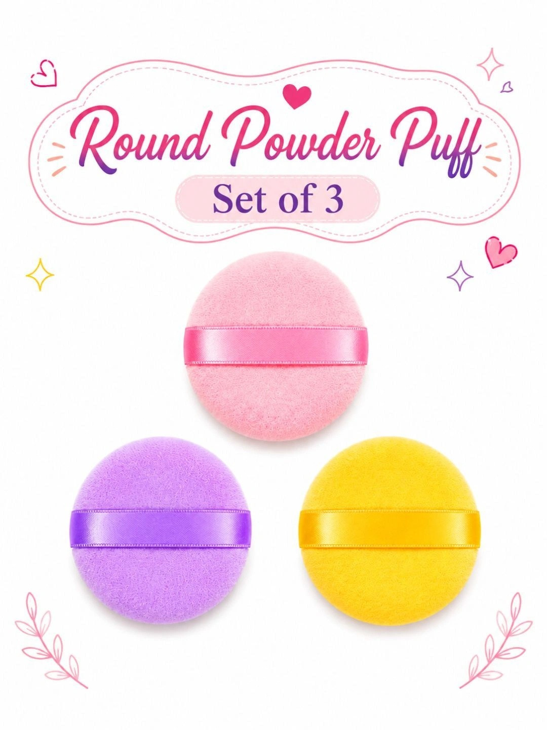 Dream Makeup Set Of 3 Round Powder Puff