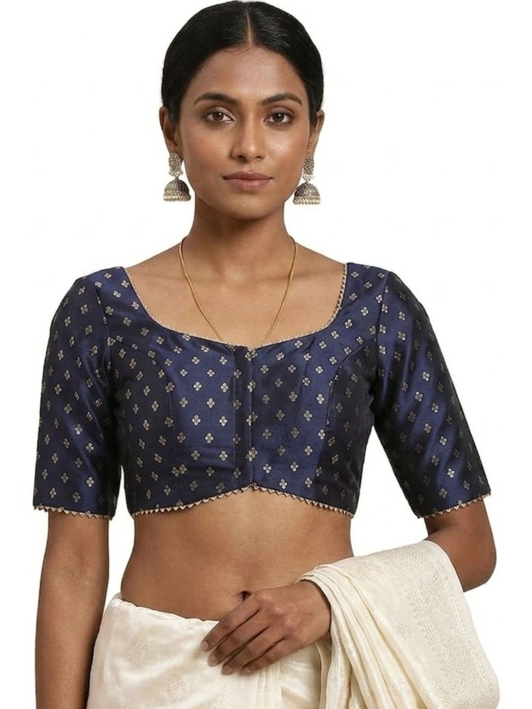 SALWAR STUDIO Women Navy Blue Woven-Design Saree Blouse