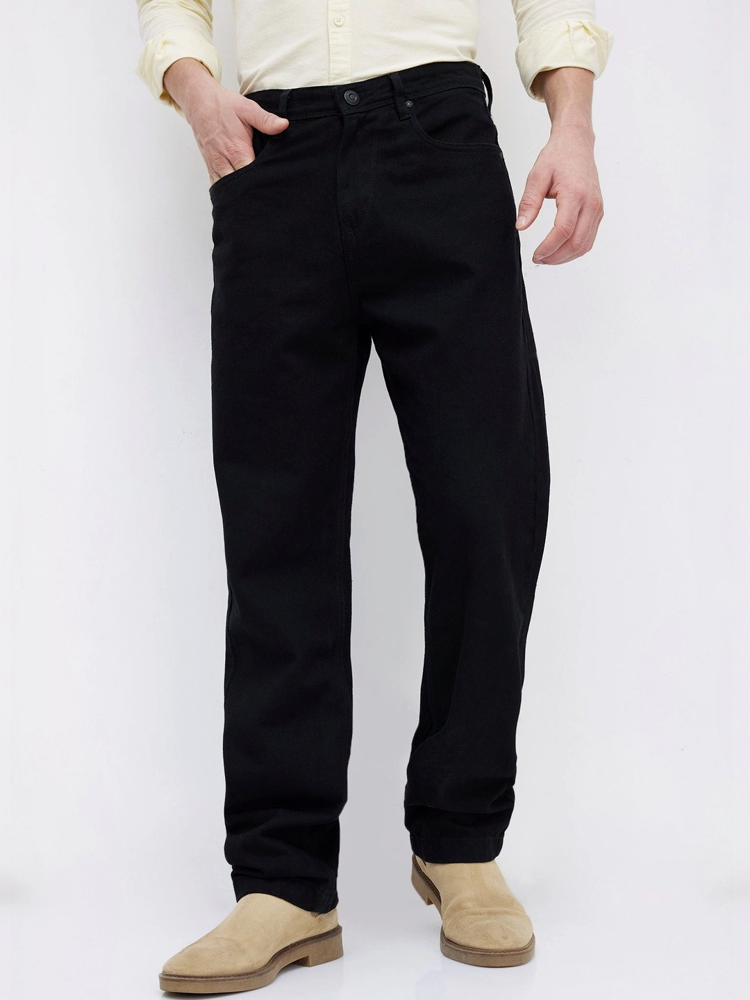 nostrum Men Mid-Rise Baggy-Fit Black Denim Jeans