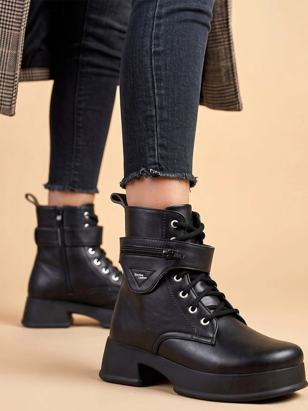 Stylestry Women Casual Block-Heeled Biker Boots
