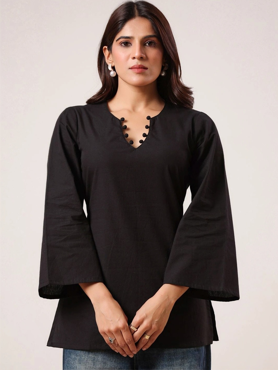 Rimeline V-Neck Flared Sleeves Pure Cotton Kurti