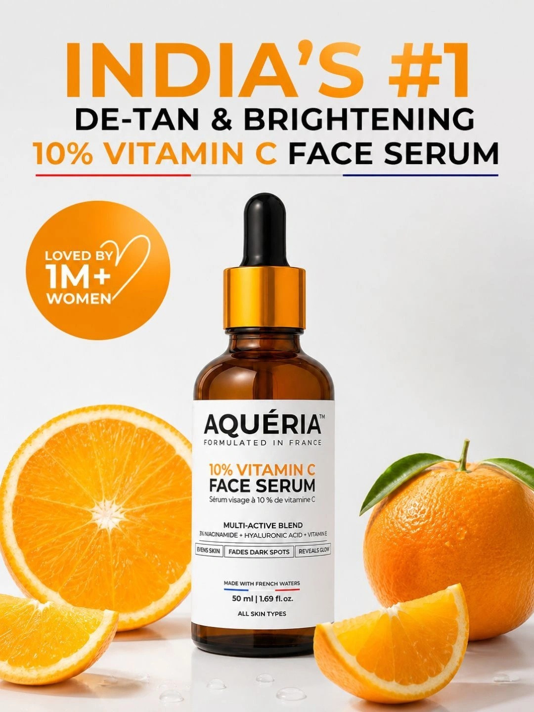 Aqueria 10% Vitamin C Face Serum with 3% Niacinamide & Hyaluronic Acid - 50 ml