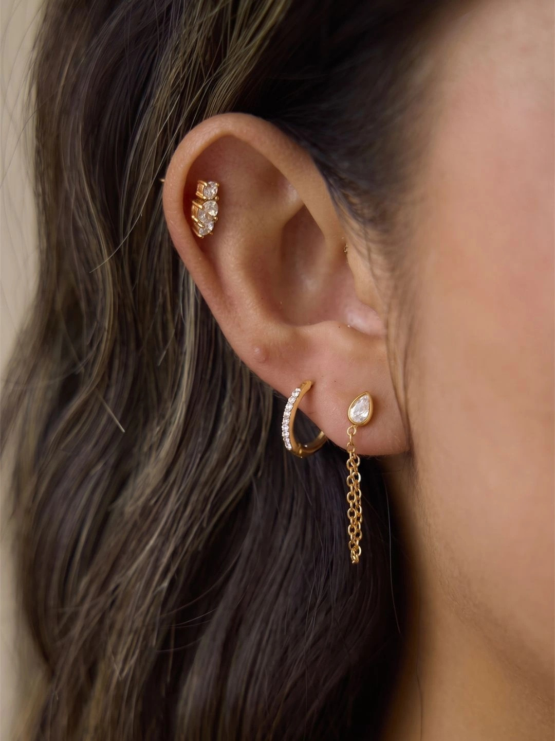 PEACHY LOVE 3 Pairs Stainless Steel Anti-Tarnish 18K Gold Plated Earrings