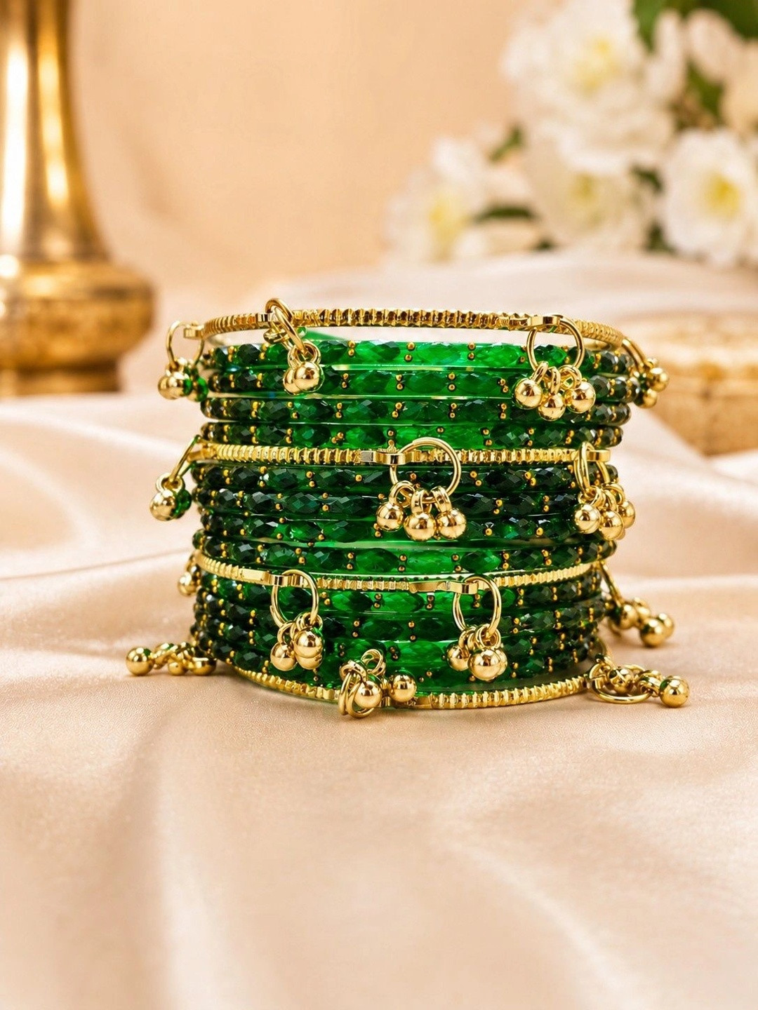 Guddan Set Of 16 Textured Ghungroo Beaded Bangles