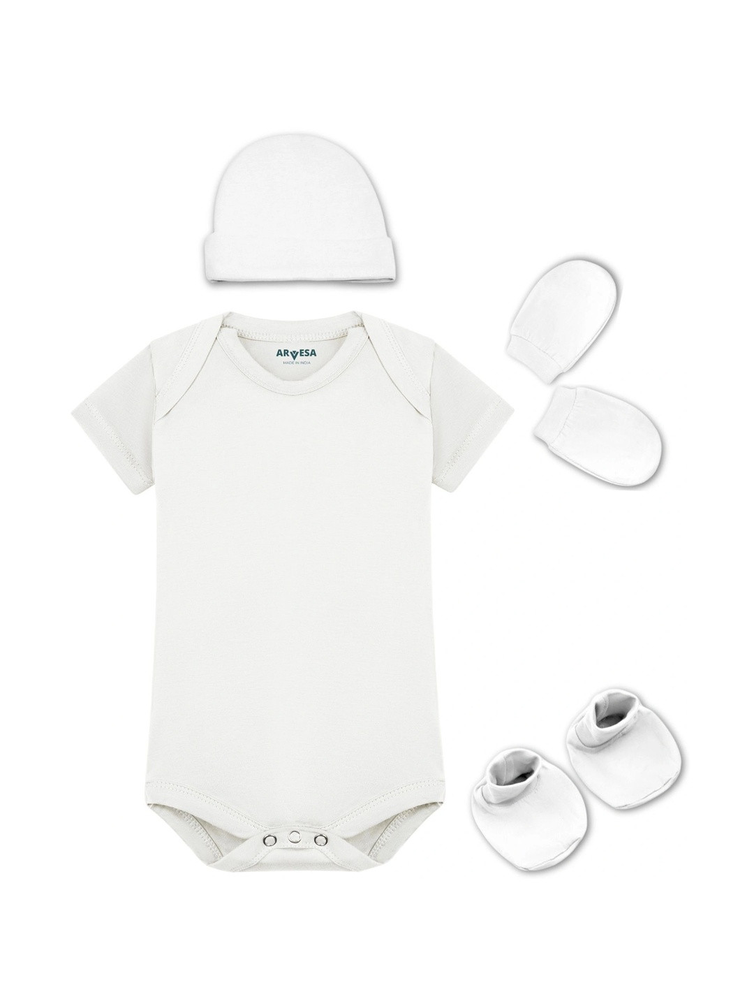 Arvesa Infants Cotton Bodysuit Cap Booties & Mittens Gift Set