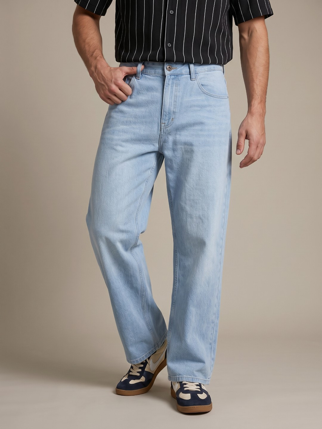 glitchez Men Baggy Fit Light Fade Stretchable Jeans