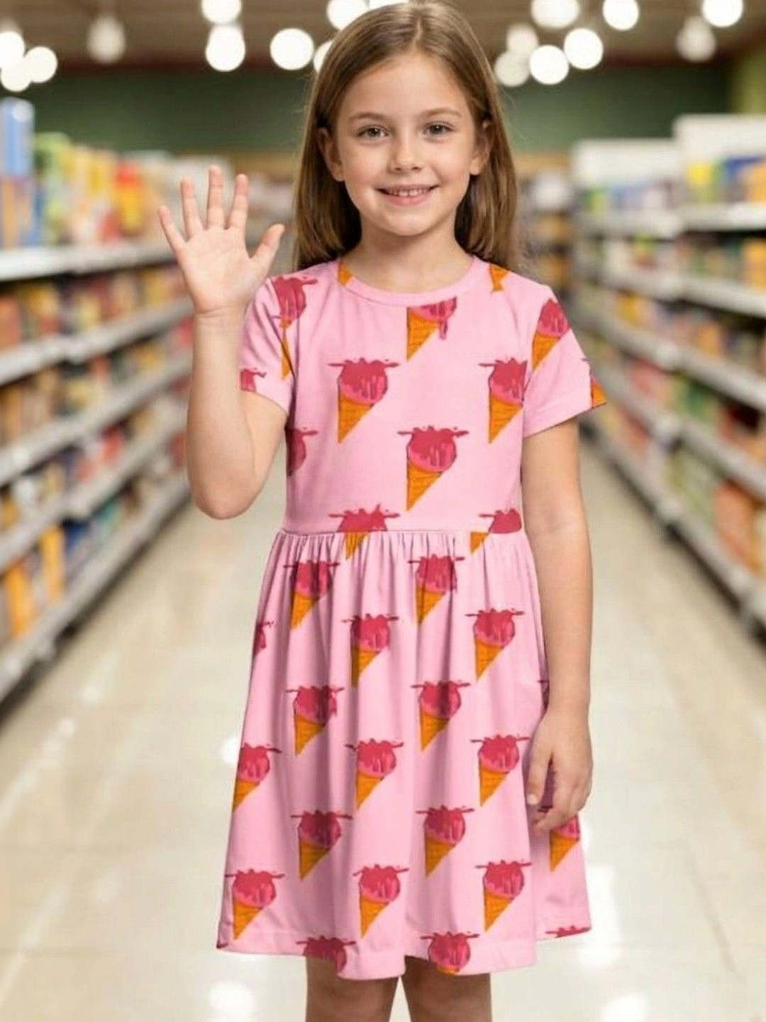 Sangria Girls Conversational Printed Pure Cotton Fit & Flare Dress