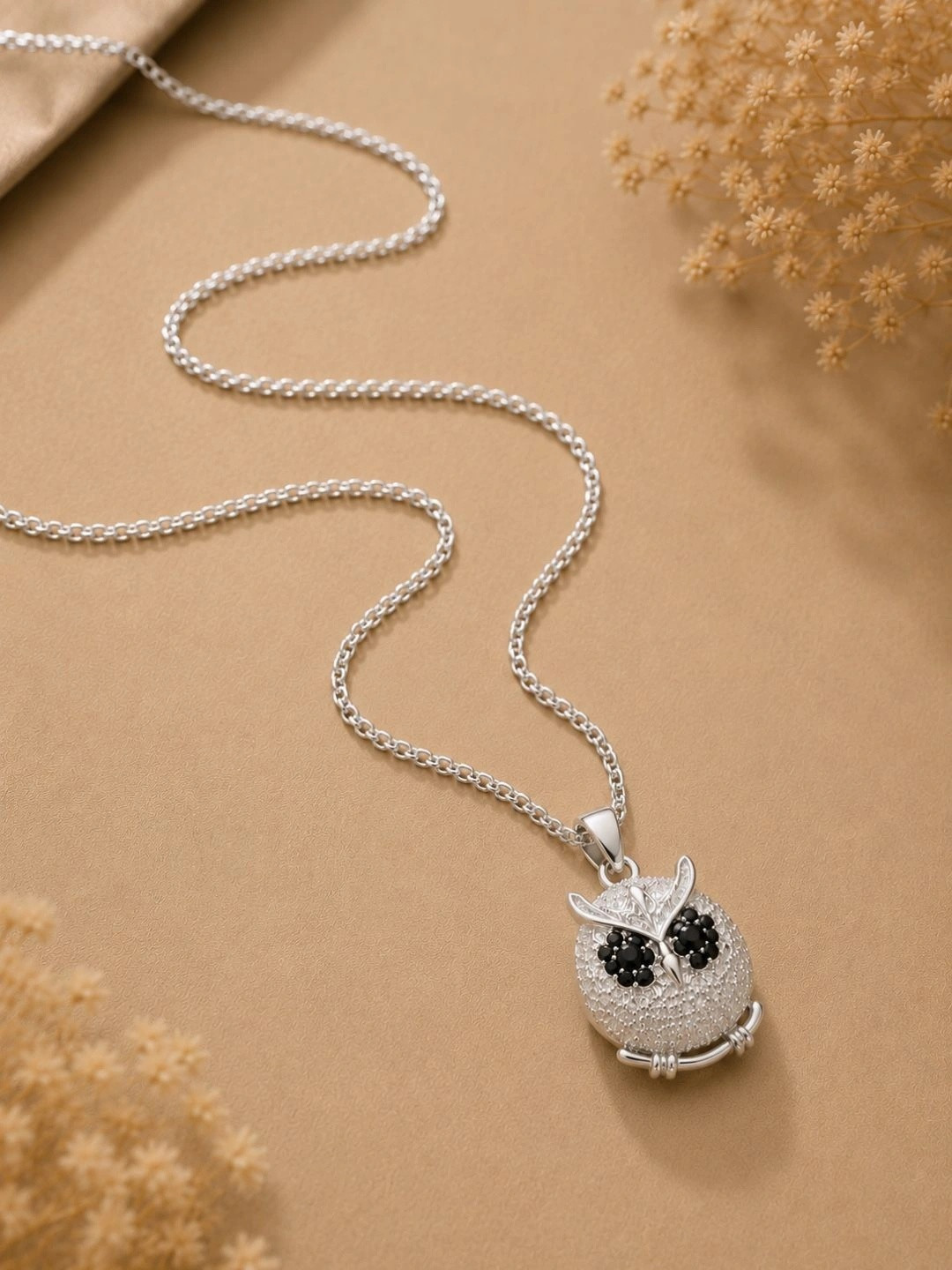 VIRAASI Silver Plated Owl Pendant with Chain