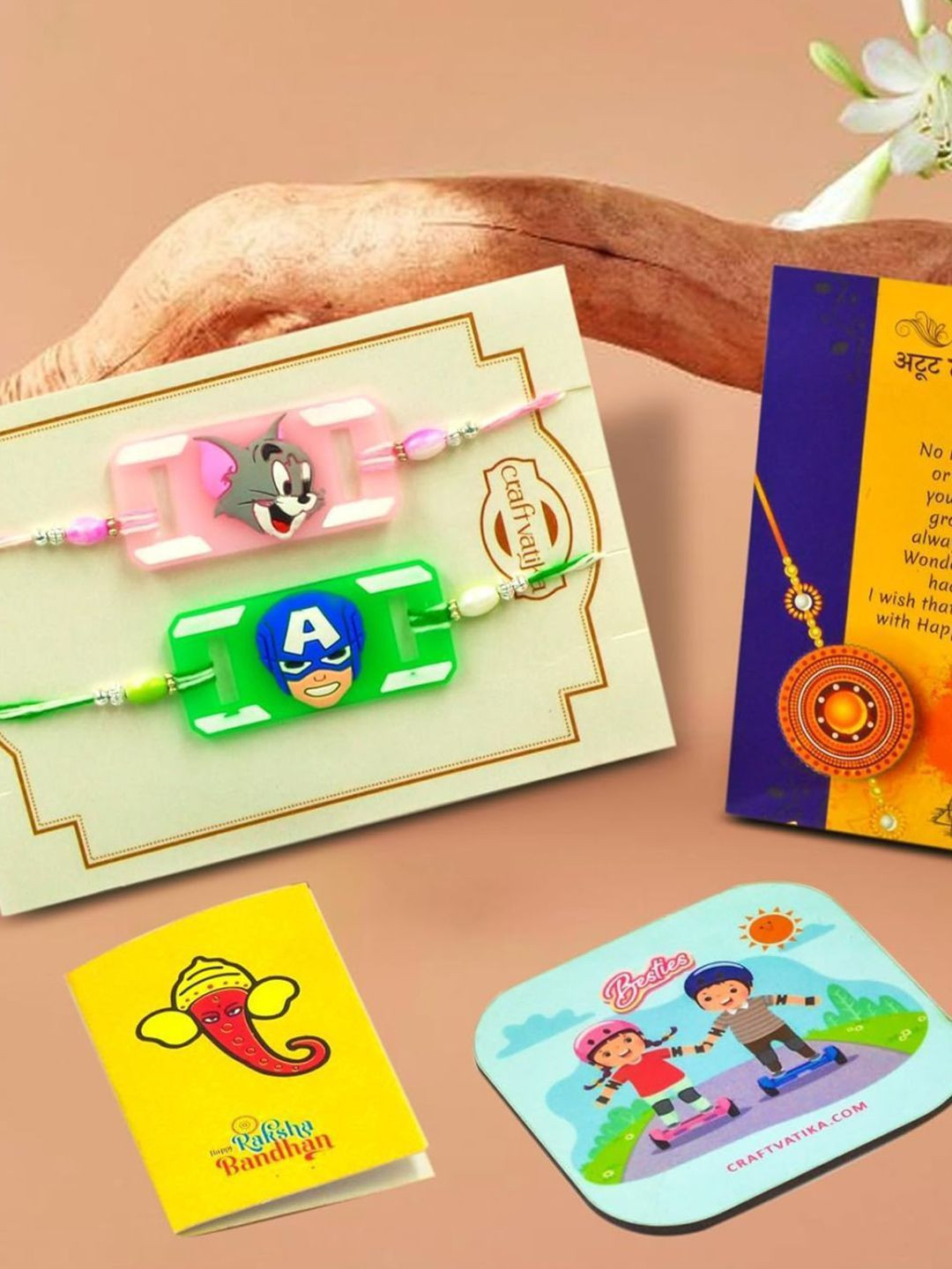 CraftVatika Kids Rakhi Fridge Magnet Greeting Card & Tilak Set