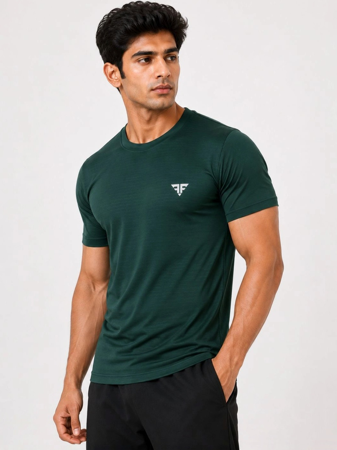BRUTE FORCE Men Dry Fit Self Design Round Neck Slim Fit T-shirt
