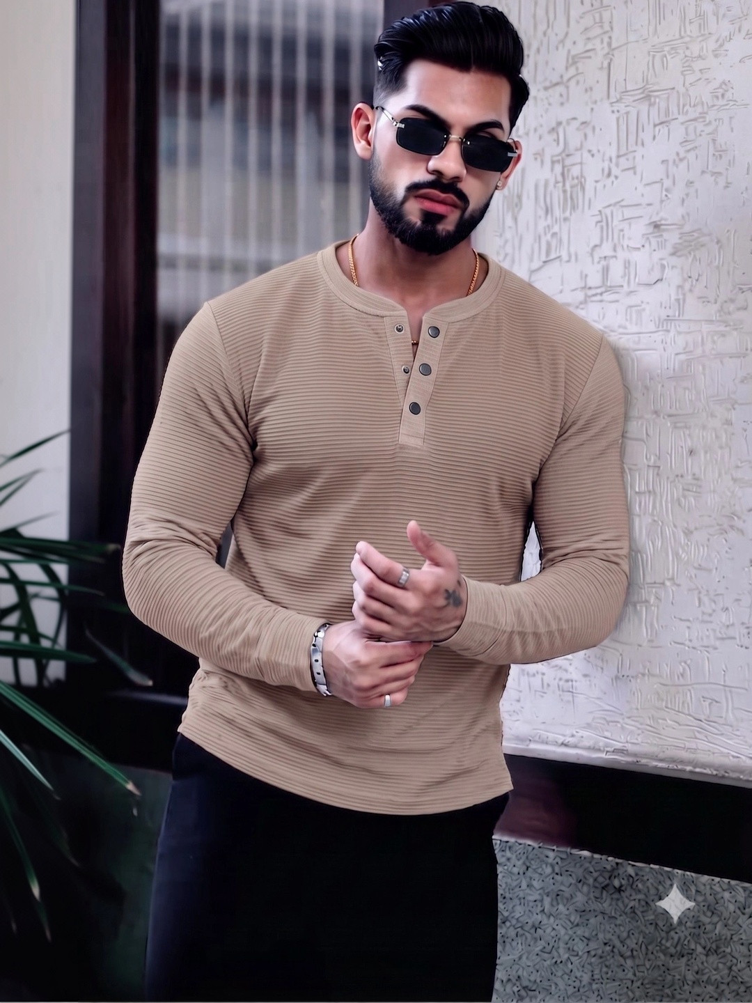 RUFICA Men Henley Neck T-shirt