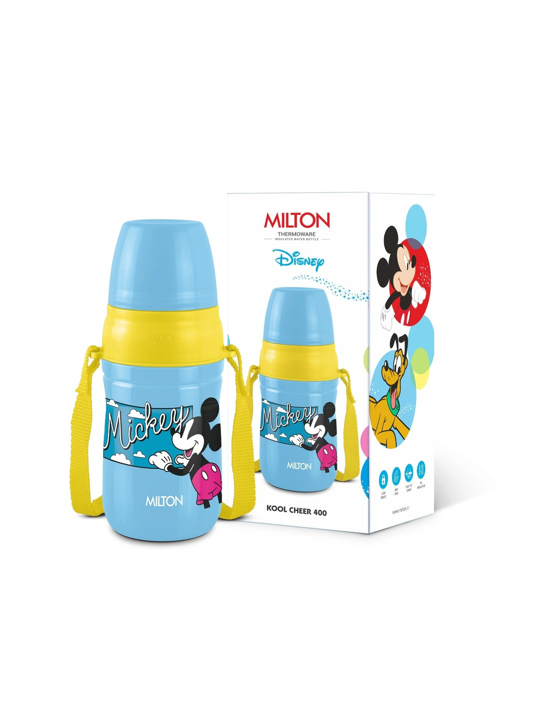 MILTON Disney Kool Cheer 400 Sky Blue 390 ml Plastic Insulated Leakproof Sipper Bottle