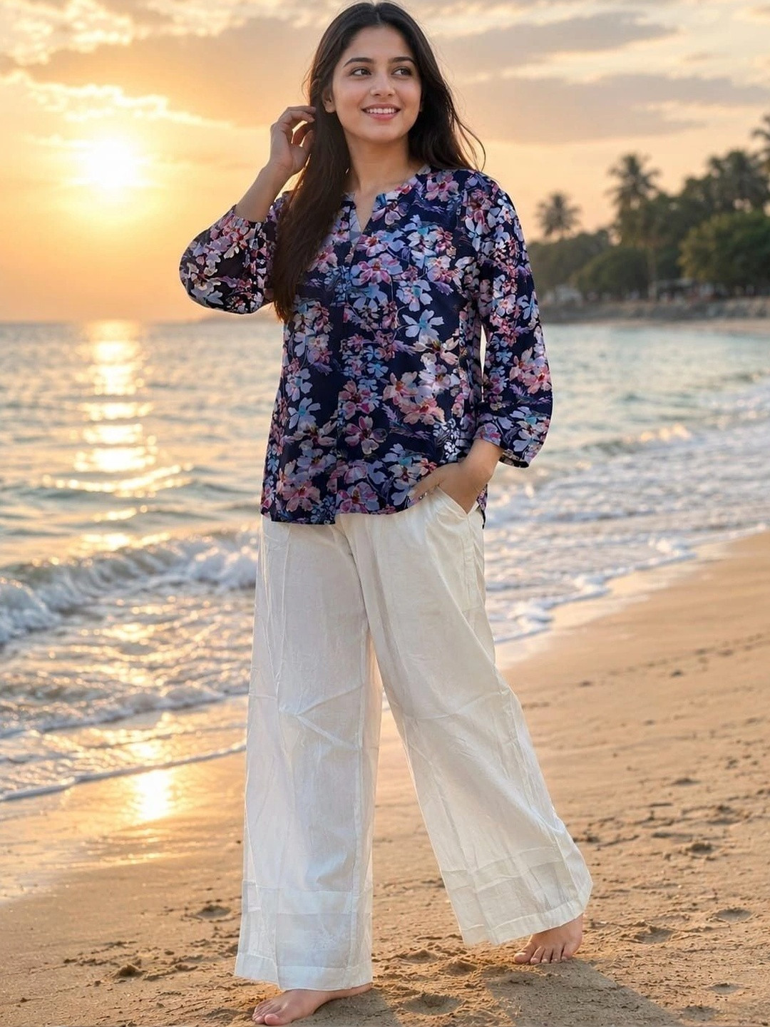 ZARVIKA Floral Printed Top with Palazzos