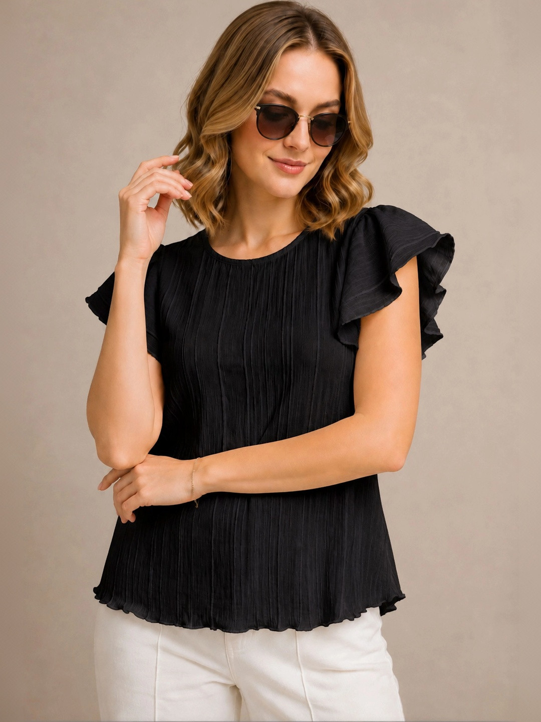 SZN Flutter Sleeve Ruffles Top