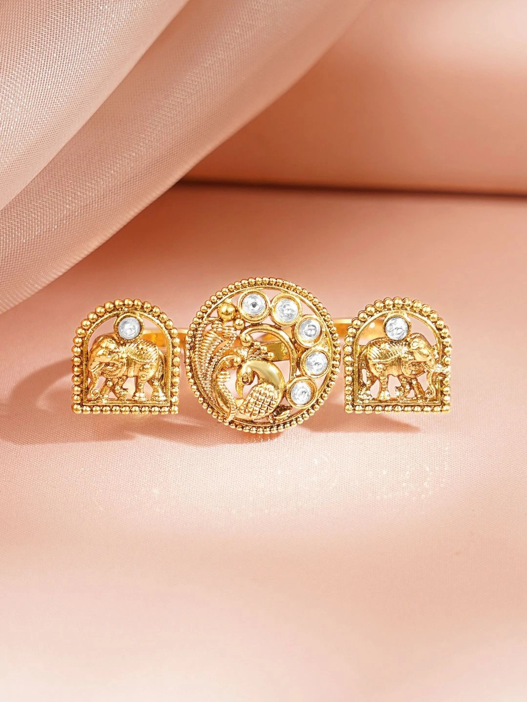Rubans Women Gold-Plated Temple Kundan Finger Ring