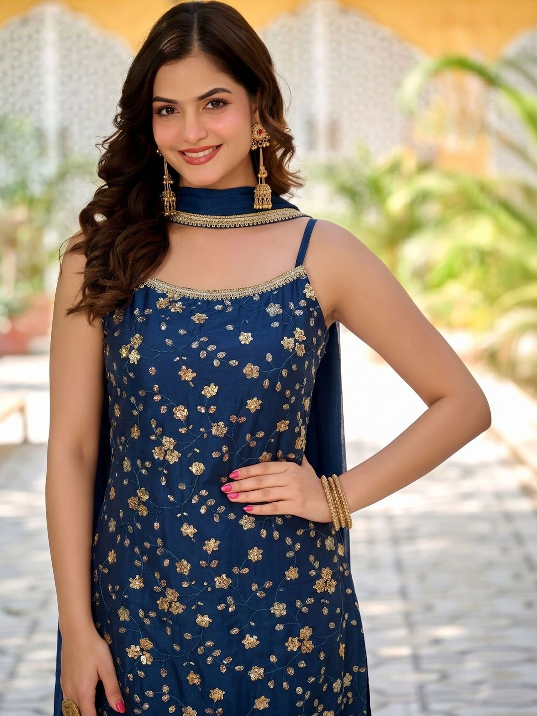 TextileNow Women Floral Embroidered Regular Kurta with Palazzos & With Dupatta
