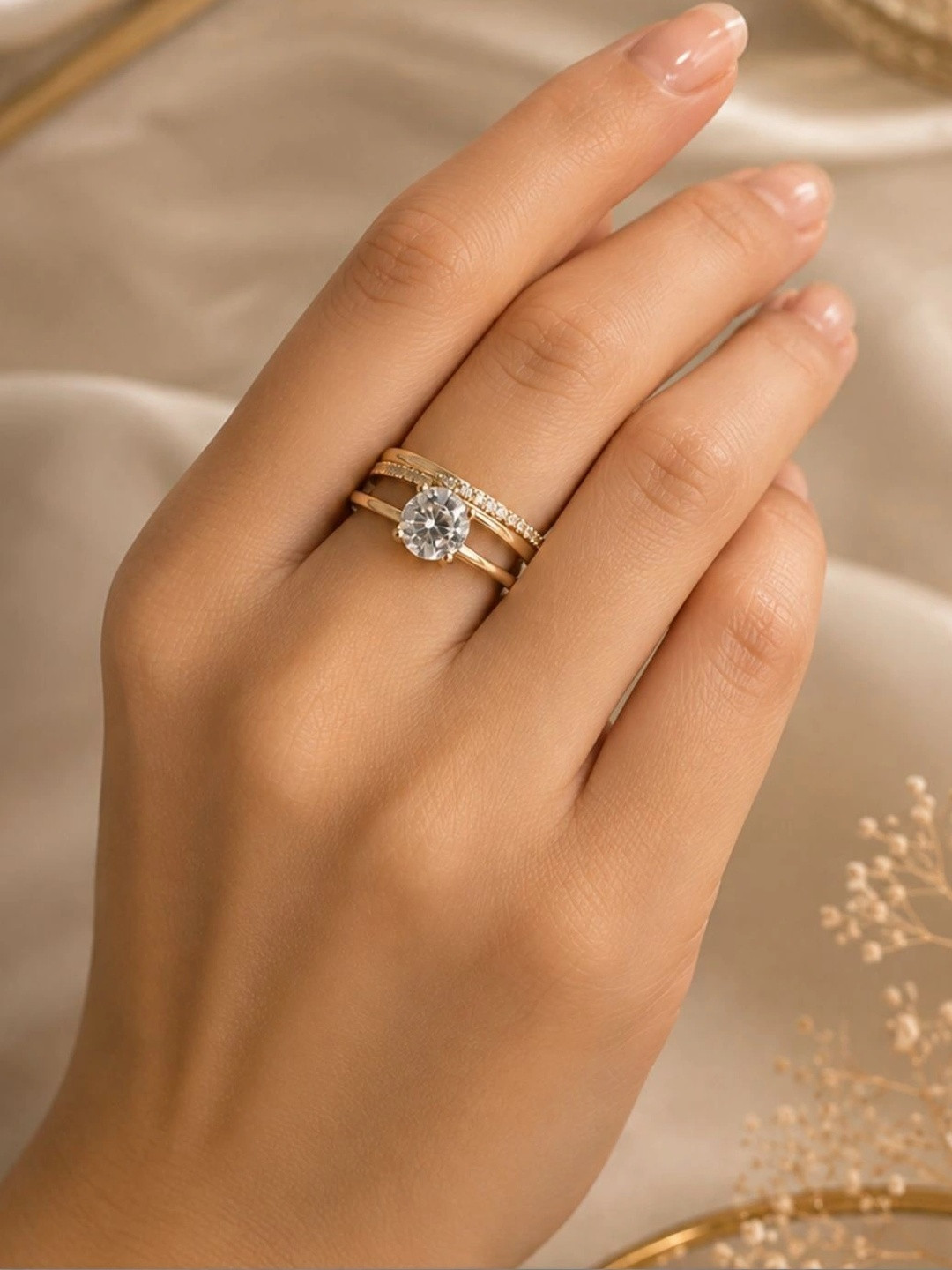 MONOZO 18K Gold-Plated Zircon Finger Ring For Girls & Women