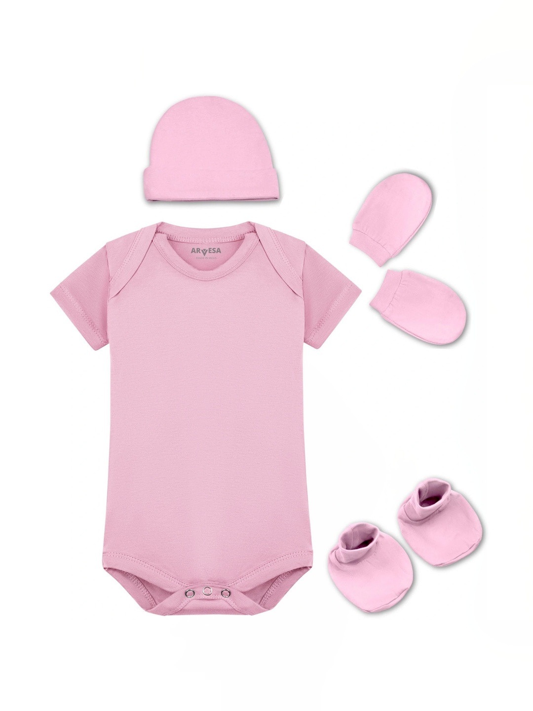 Arvesa Infants Cotton Bodysuit Cap Booties & Mittens Gift Set