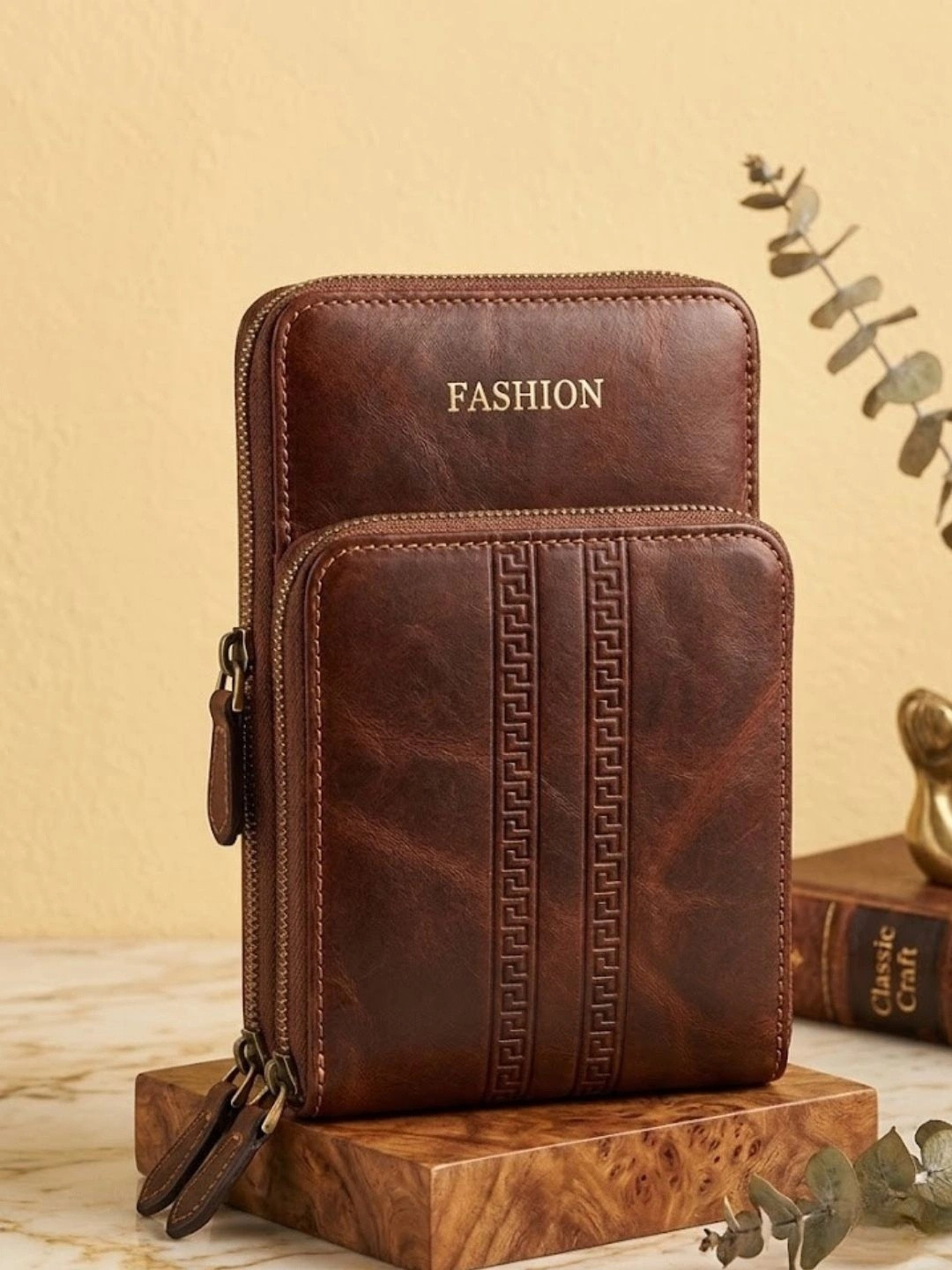BUDDY CARES Waterproof Faux Leather Travel Mobile Pouch and Vertical Sling Bag