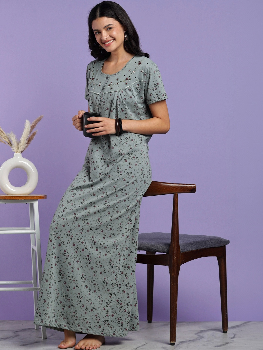 9shines Label Printed Maxi Nightdress