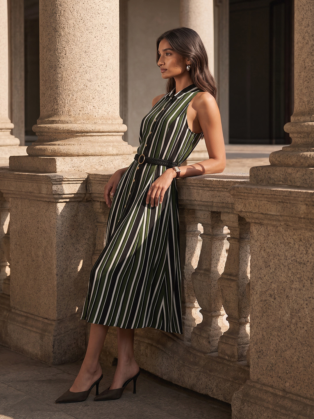 Chemistry Vertical Striped A-Line Midi Dress