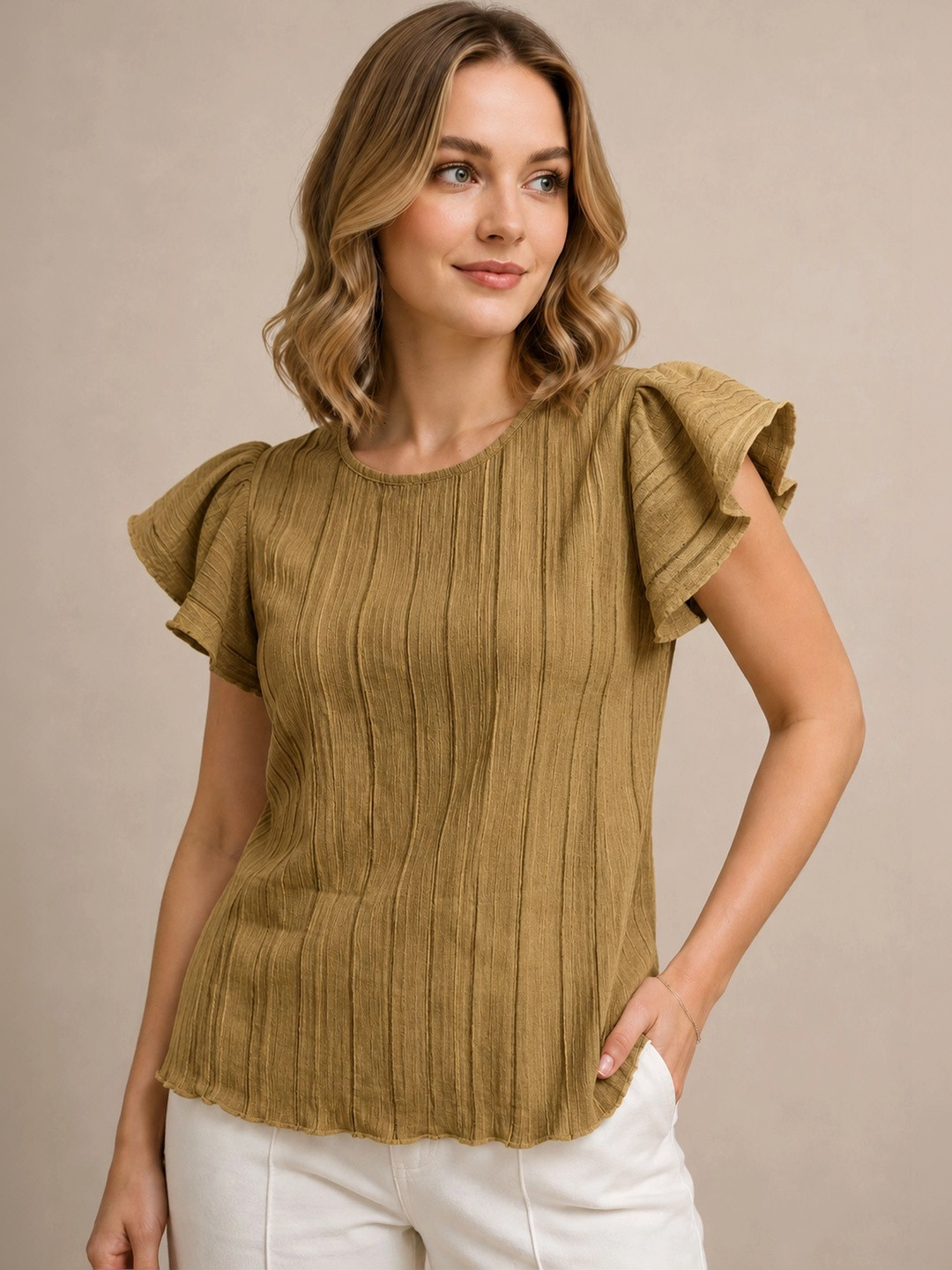 AROD Flutter Sleeve Ruffles Top