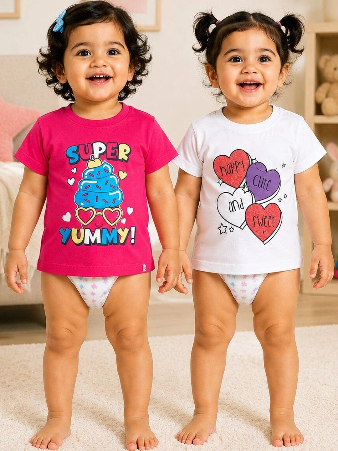 Bodycare Kids Girls Antiviral & Antibacterial Pack Of 2 Typography Printed Cotton T-shirt
