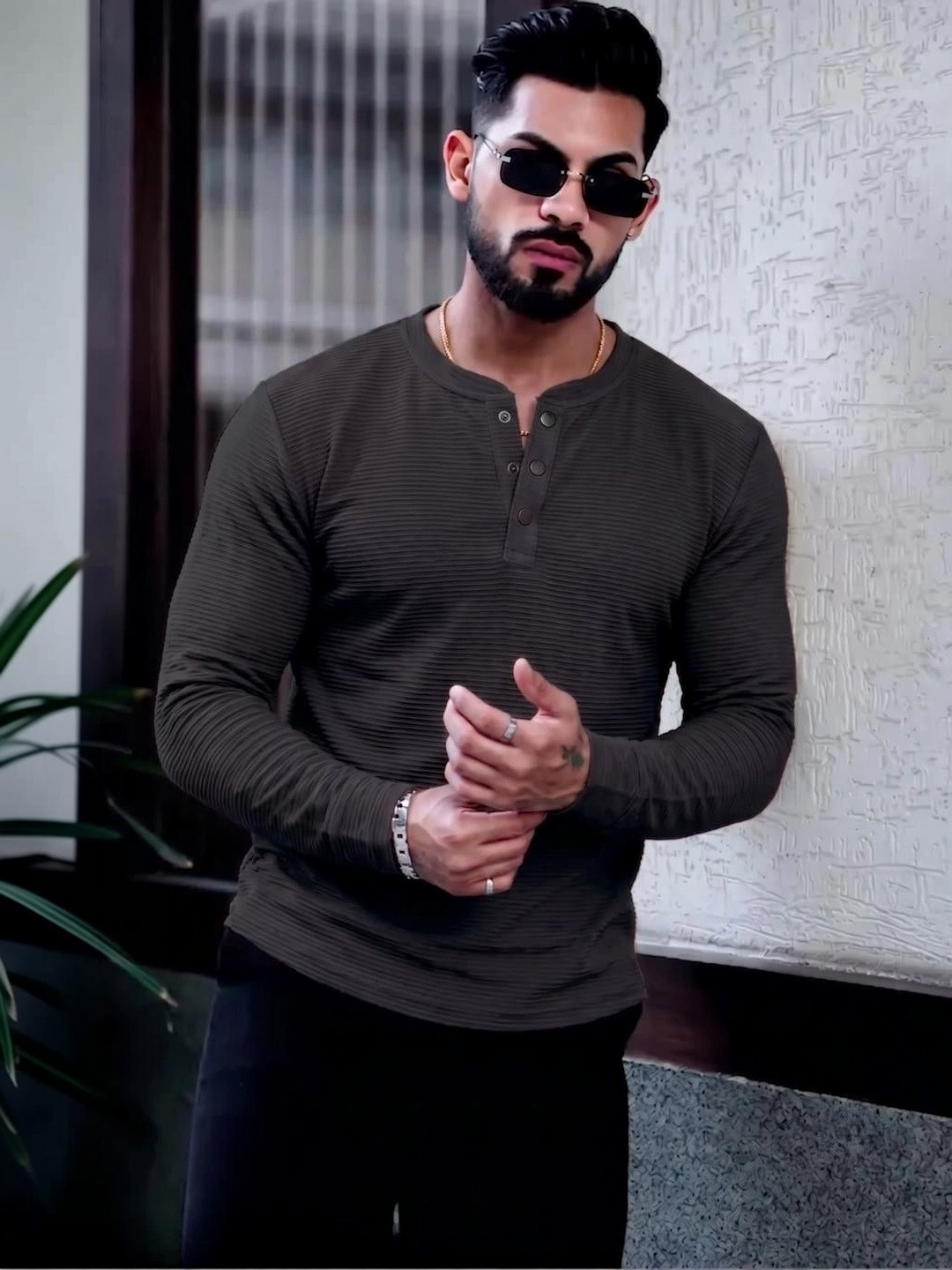 RUFICA Men Henley Neck T-shirt