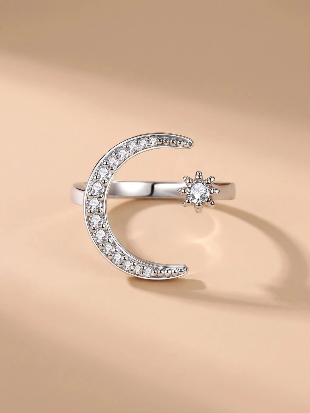 MYKI Silver-Plated CZ-Studded Adjustable Finger Ring