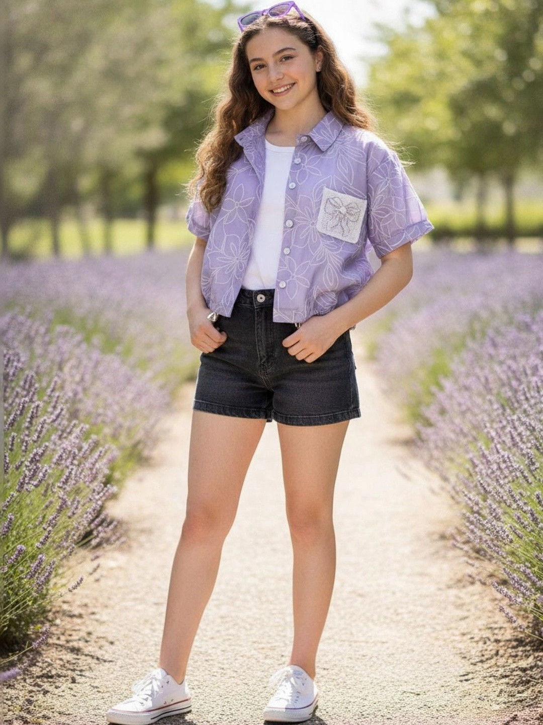 V-Mart Floral Print Shirt Style Crop Top