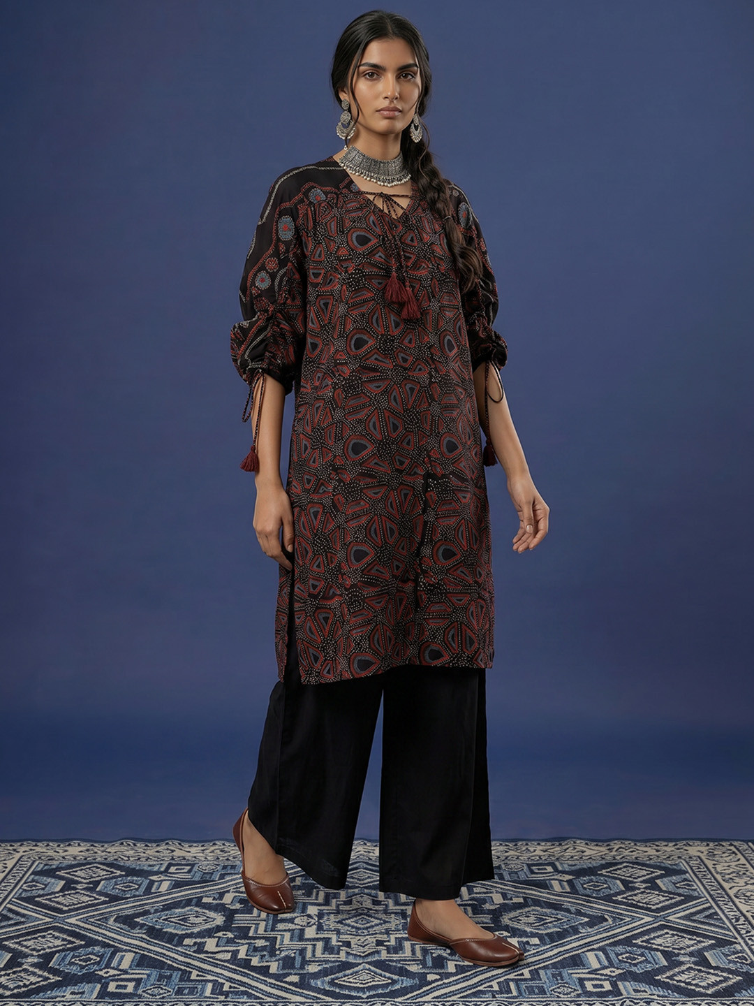 Taavi Ajrakh Ethnic Motifs Printed Pure Cotton Kurta with Palazzos
