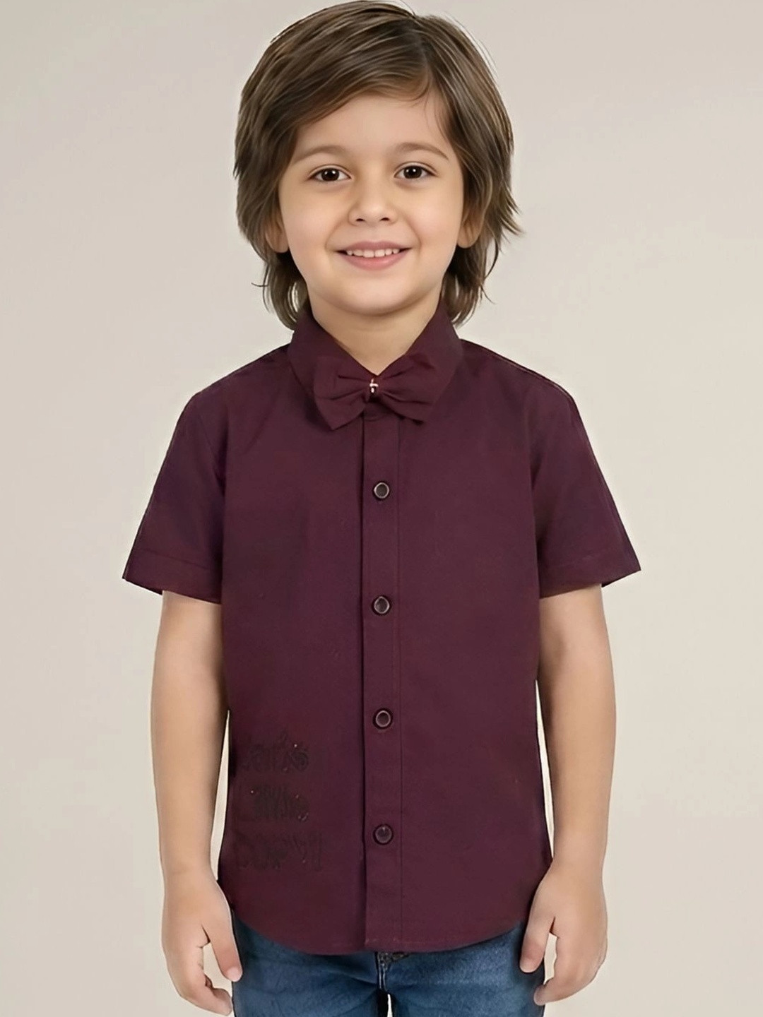 Polka Tots Boys Cotton Spread Collar Short Sleeves Opaque Casual Shirt