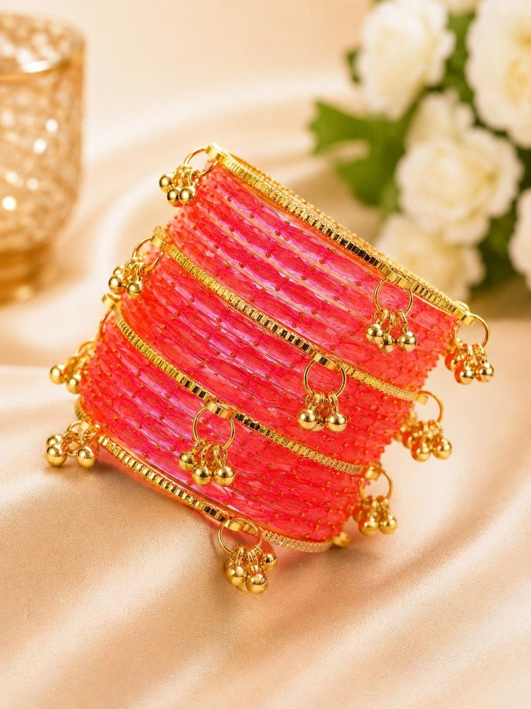 Guddan Set Of 16 Textured Ghungroo Beaded Bangles