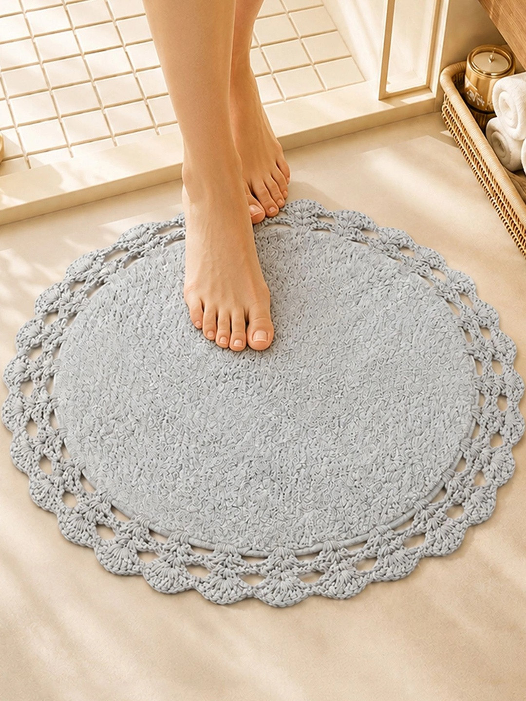HABERE INDIA Grey Self-Design Pure Organic Cotton Doormats
