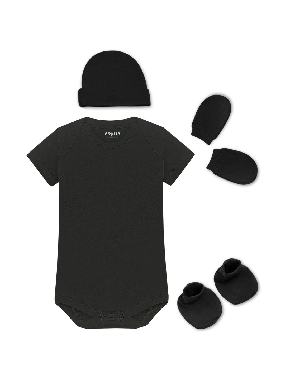 Arvesa Infants Cotton Bodysuit Cap Booties & Mittens Gift Set