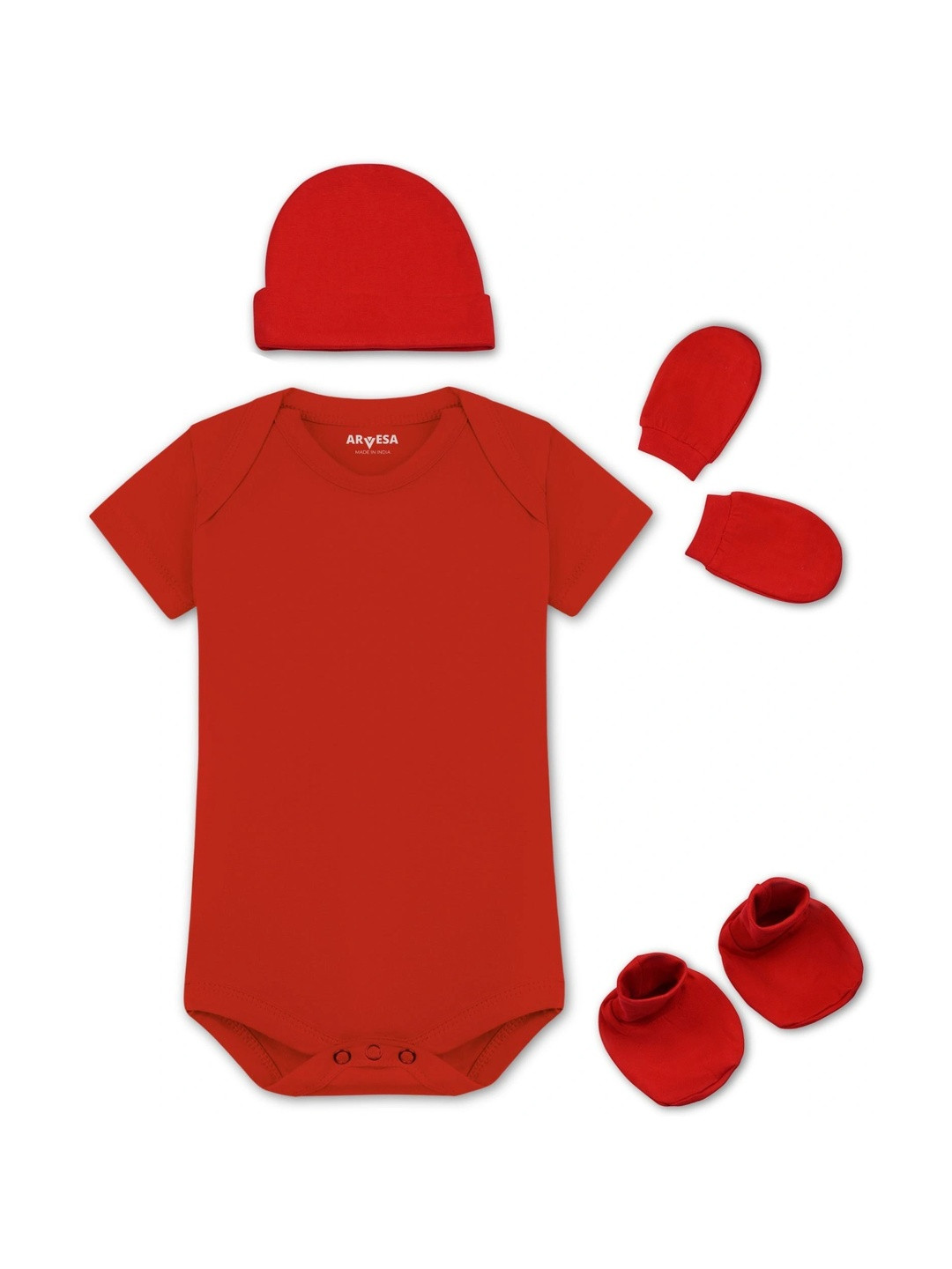 Arvesa Infants Cotton Bodysuit Cap Booties & Mittens Gift Set