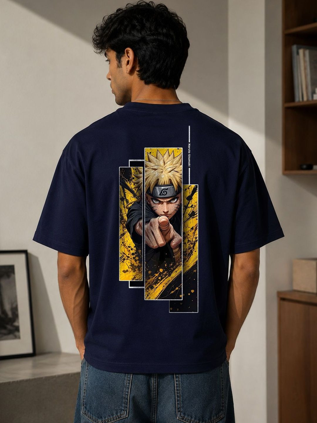 Navy Naruto Graphic Relaxed Fit Cotton T-shirt