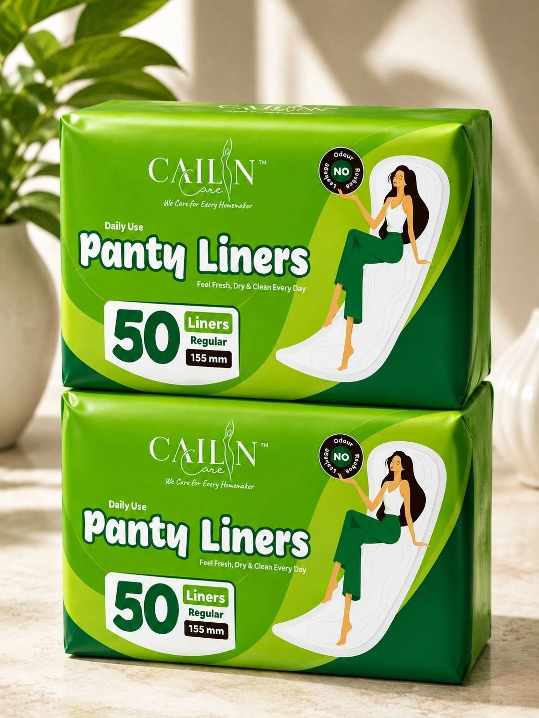 Cailin Care Soft Cotton Ultra Thin Panty Liners Infused With Neem - 155 mm - 100 Pcs