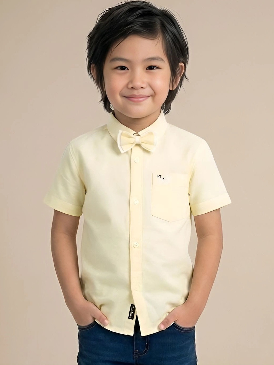 Polka Tots Infant Boys Cotton Casual Shirt With Bow Tie