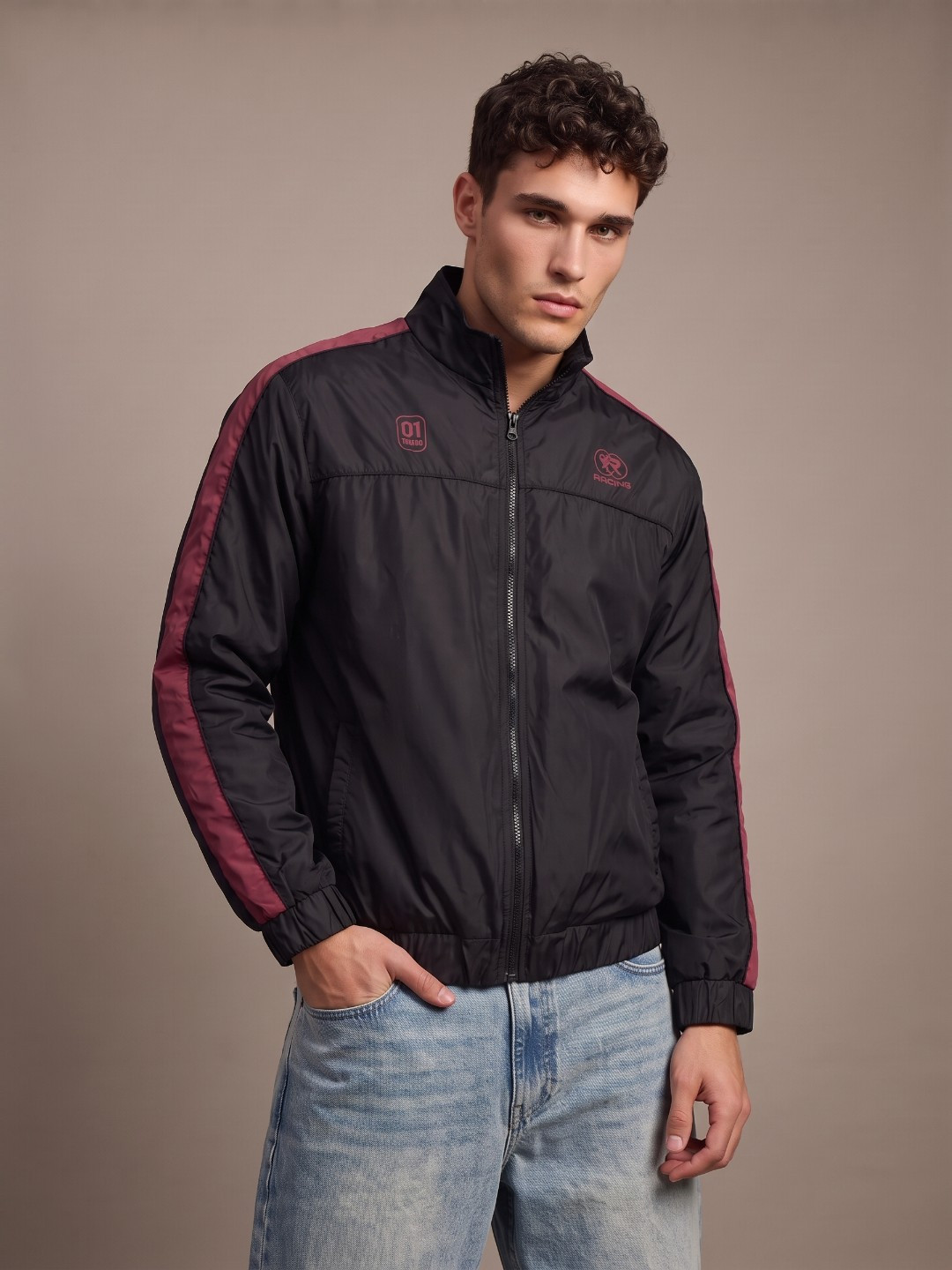 glitchez Relaxed Fit Typography Printed Windcheater Tailored Jacket